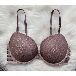 Victoria Secret Very Sexy Push Up Bra Size 32D Light Brown Lace Cage Detail